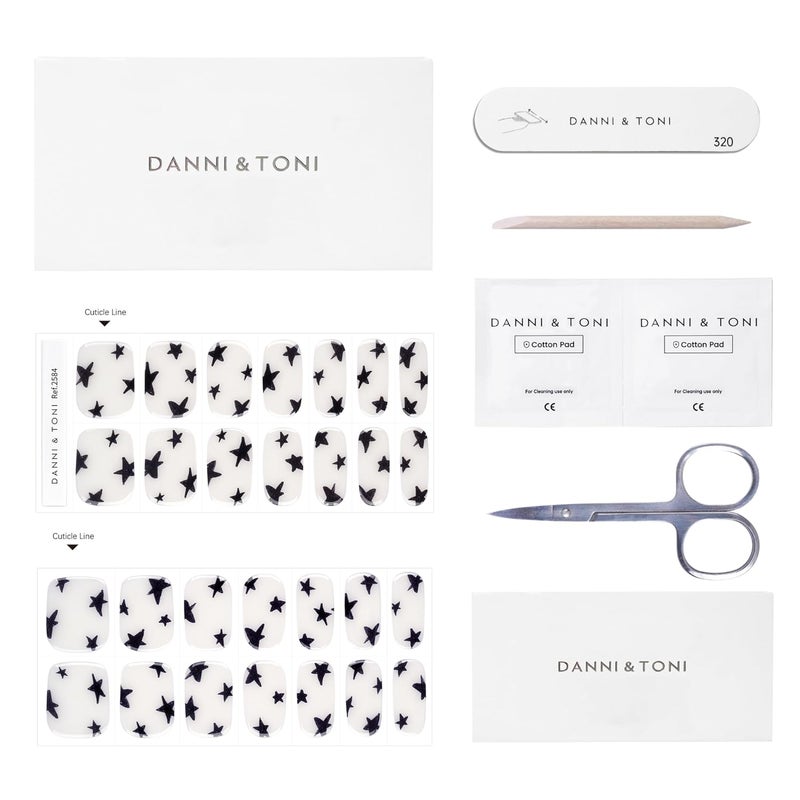DANNI & TONI Semi Cured Gel Nail Strips Translucent White (Twinkle Twinkle) Pentagram Gel Nail Stickers 28 Stickers - Image 3